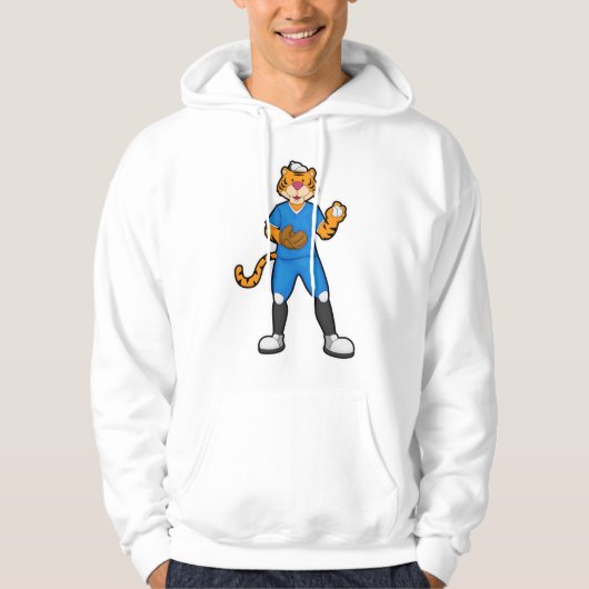 Tijger bij honkbal met honkbalhandschoen en Pet Hoodie (Voorkant)