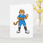 Tijger bij honkbal met honkbalhandschoen en Pet Kaart (Gele Bloem)