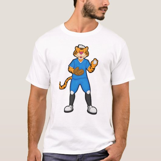 Tijger bij honkbal met honkbalhandschoen en Pet T-shirt (Voorkant)