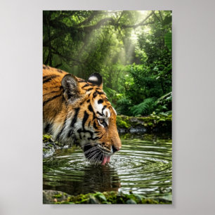 Tijger bij Jungle Pool Wildlife Matte Muurposter Poster