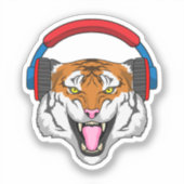 Tijger bij muziek met hoofdtelefoon sticker (Voorkant)