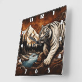 Tijger bij rivier in bergscène vierkante klok (Hoek)