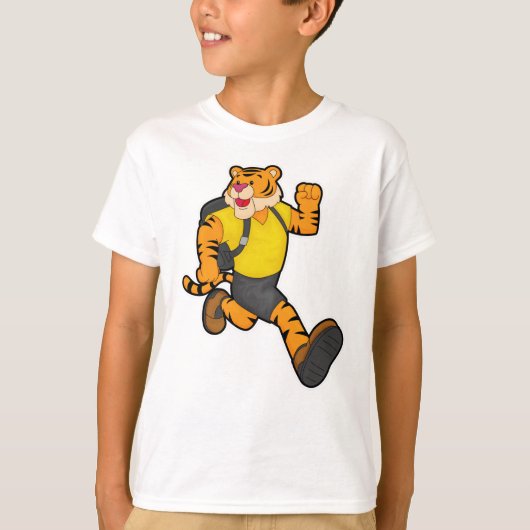 Tijger bij uitvoering met rugzak t-shirt (Voorkant)