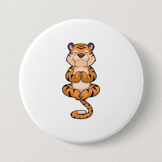 Tijger bij Yoga Fitness Ronde Button 7,6 Cm (Voorkant)