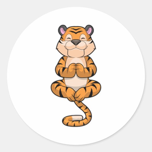 Tijger bij Yoga Fitness Ronde Sticker (Voorkant)