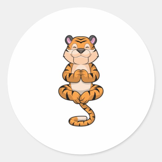 Tijger bij Yoga Fitness Ronde Sticker (Voorkant)