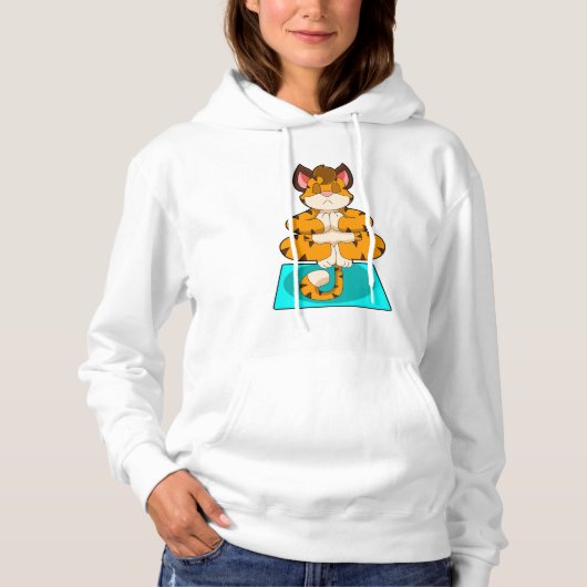 Tijger bij Yoga op Yoga mat Hoodie (Voorkant)