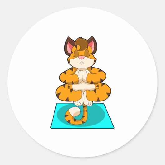 Tijger bij Yoga op Yoga mat Ronde Sticker (Voorkant)
