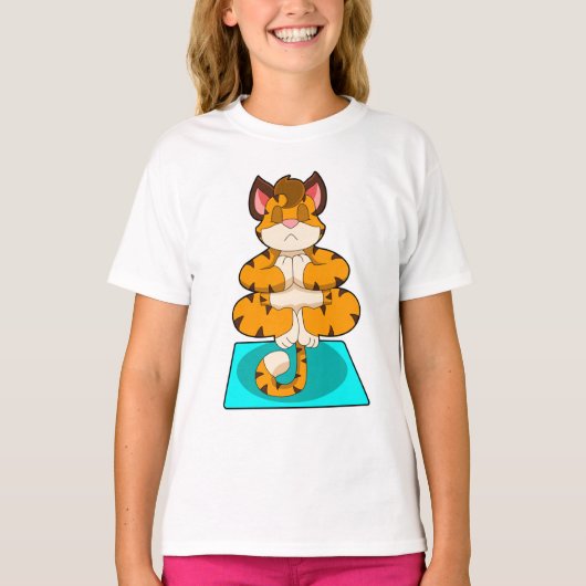 Tijger bij Yoga op Yoga mat T-shirt (Voorkant)