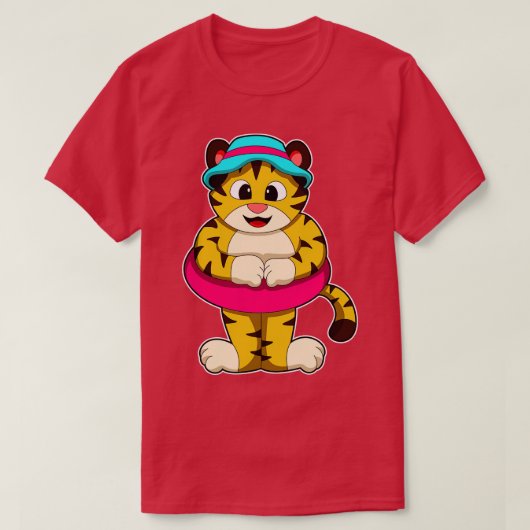 Tijger bij Zwemmen met Zwemring Pet T-shirt (Design voorkant)
