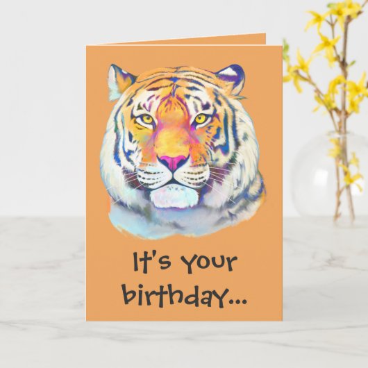 Tijger Birthday Party Kaart (Gele Bloem)