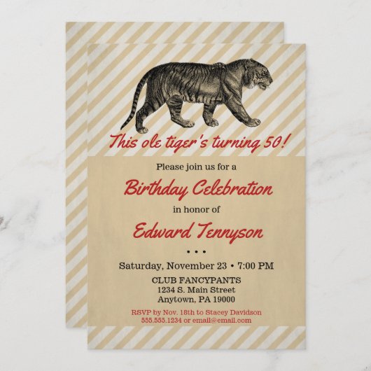 tijger - Birthday Uitnodiging Mannen Mannelijk Ma (Voorkant / Achterkant)