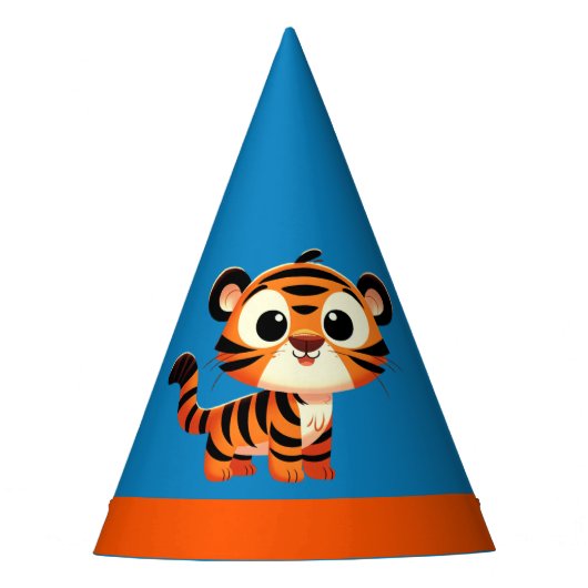 Tijger Blauw Oranje Jongen 3e Verjaardagsfeestje Feesthoedjes (Voorkant)