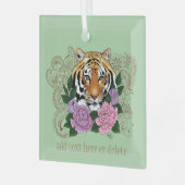 Tijger Bloemige Henna Botanische Bloemen Groen Glas Ornament (Voorkant links)