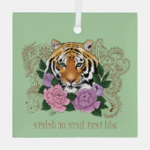 Tijger Bloemige Henna Botanische Bloemen Groen Glas Ornament (Achterkant)