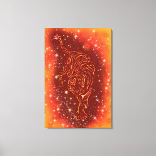 Tijger Canvasprint Lopend Bij Galaxy Sterrennacht Canvas Afdruk