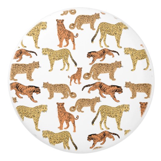 Tijger, Cheetah en Leopard Keramische Knop (Voorkant)