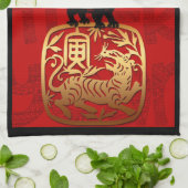 Tijger Chinees aangepast Nieuw Jaar Zodiac Birthda Theedoek (Gevouwen)
