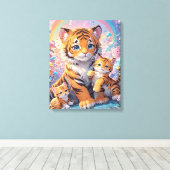Tijger & Cubs Geanimeerde Schattigee Pastel Canvas Afdruk (Insitu (Houten vloer))