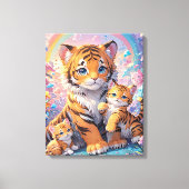 Tijger & Cubs Geanimeerde Schattigee Pastel Canvas Afdruk (Voorkant)