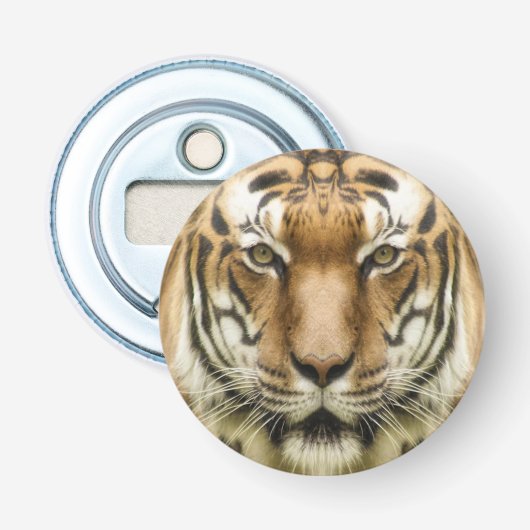 Tijger, dichtbijgaande flessenopener button flesopener (Voorkant)
