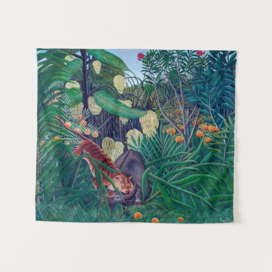 tijger die bufferbuffels aanbrengt in exotisch tro wandkleed (Voorkant (horizontaal))