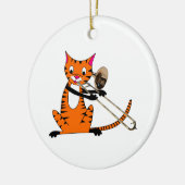 Tijger die de trombone speelt keramisch ornament (Links)