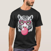 Tijger die een bril draagt en roze bubbelkauwgom b t-shirt (Voorkant)