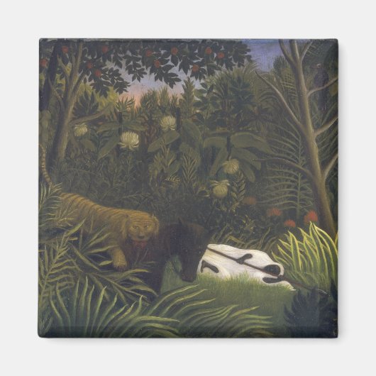 Tijger die een paard aanvalt en een slaapend zwart magneet (Voorkant)