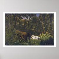 Tijger die een paard aanvalt en een slaapend zwart