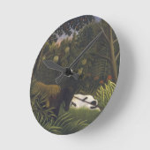 Tijger die een paard aanvalt en een slaapend zwart ronde klok (Hoek)