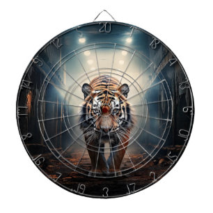 Tijger die rondslentert in surrealistisch bos nr. dartbord