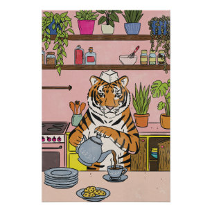 Tijger die thee maakt perfect poster
