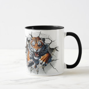 Tijger die uit een gebarsten muur komt mok