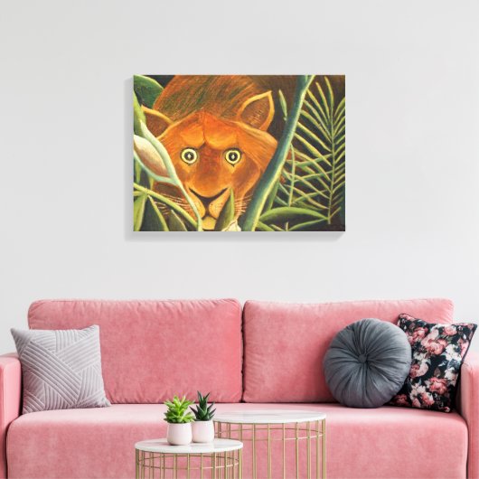 tijger die uit gras komt door Henri Rousseau Canvas Afdruk (Insitu (Woonkamer))