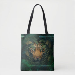 Tijger die zich in het gebladerte verstoppert tote bag