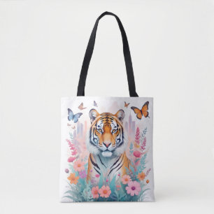 Tijger Dier Natuur Bos Oerwoud Bloemen Tote Bag