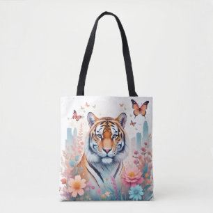 Tijger Dier Natuur Bos Oerwoud Bloemen Tote Bag