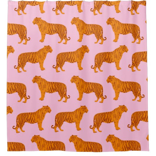 Tijger Dier Roze Modern Douchegordijn (Voorkant)