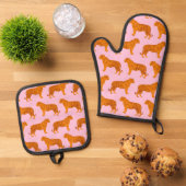 Tijger Dier Roze Modern Ovenwant & Pannenlap Set (Top down)