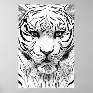 Tijger Dier Wild Natuur Illustratie Lijn Epic Poster