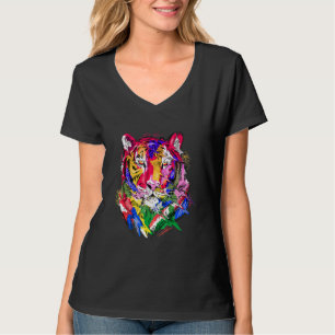 Tijger diermotief, kleurrijke dierprint kunst t-shirt