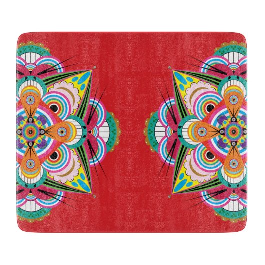 Tijger Dragon Mandala Glass Cutting Board 7.5 x 6. Snijplank (Voorkant)