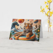 Tijger Drijvend op een Zomerdag Surreal Space Kaart (Gele Bloem)