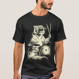 Tijger Drummen Funny Muziek Dier Drummer Gra T-shirt