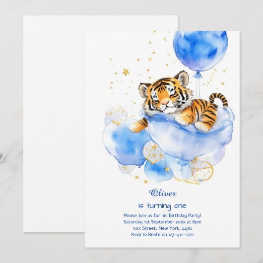 Tijger eerste verjaardag uitnodiging (Voorkant / Achterkant)