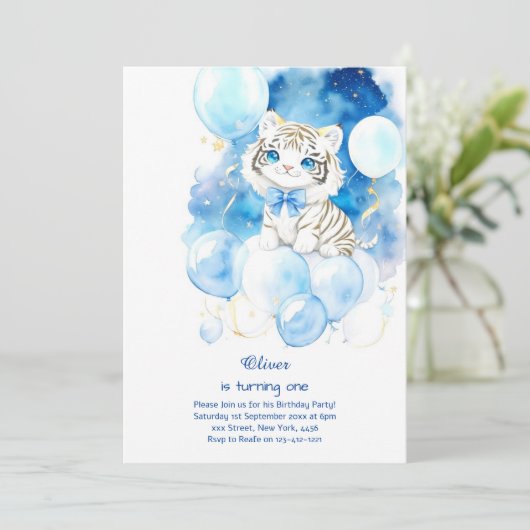 Tijger eerste verjaardag uitnodiging (Staand voorkant)