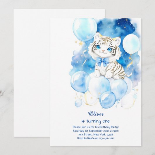 Tijger eerste verjaardag uitnodiging (Voorkant / Achterkant)