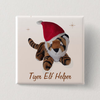 Tijger Elf Helper in Santa Hat Badge Name Tag Vierkante Button 5,1 Cm