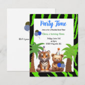 Tijger en Beer Oerwoud Thema Verjaardagsuitnodigin Kaart (Voorkant / Achterkant)